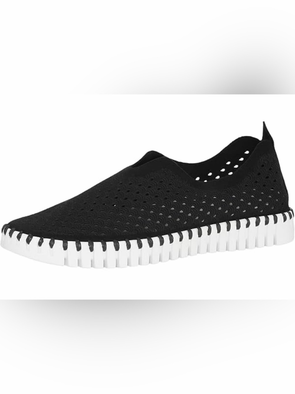Ilse Jacobsen Hornbak Black Slip-On Perforated Casual Shoe with White Sole